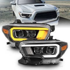 TOYOTA TACOMA 16-23 PROJECTOR PLANK STYLE SWITCHBACK HEADLIGHTS BLACK (FOR HALOGEN VERSION W/ LED DRL)