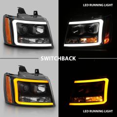 CHEVY TAHOE/ SUBURBAN 07-14 / AVALANCHE 07-13 PROJECTOR PLANK STYLE SWITCHBACK HEADLIGHTS BLACK