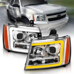 CHEVY TAHOE/ SUBURBAN 07-14 / AVALANCHE 07-13 PROJECTOR PLANK STYLE SWITCHBACK HEADLIGHTS CHROME