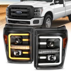 FORD SUPER DUTY 11-16 PROJECTOR PLANK STYLE SWITCHBACK HEADLIGHTS BLACK