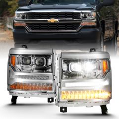 CHEVY SILVERADO 16-18 1500 FULL LED PROJECTOR PLANK HEADLIGHTS CHROME (FOR HID MODELS ONLY)