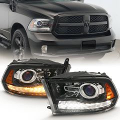 DODGE RAM 1500 09-18 / 2500/3500 10-18 PROJECTOR PLANK STYLE SWITCHBACK HEADLIGHTS GLOSS BLACK (OE STYLE) (FOR ALL MODELS)