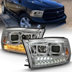 DODGE RAM 1500 09-18 / RAM 2500/3500 10-18 DUAL PROJECTOR SWITCHBACK HEADLIGHTS CHROME (FOR ALL MODELS)