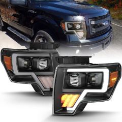 FORD F-150 09-14 PROJECTOR PLANK STYLE HEADLIGHTS BLACK W/ LED SIGNAL (FOR HALOGEN MODEL)