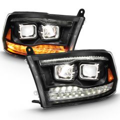 DODGE RAM 1500 09-18 / RAM 2500/3500 10-18 DUAL LED PROJECTOR SWITCHBACK HEADLIGHTS BLACK (FOR ALL MODELS)