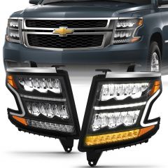 CHEVY TAHOE/SUBURBAN 15-20 LED CRYSTAL PLANK STYLE HEADLIGHTS BLACK W/ SEQUENTIAL SIGNAL