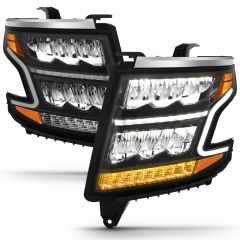 CHEVY TAHOE/SUBURBAN 15-20 LED CRYSTAL PLANK STYLE HEADLIGHTS BLACK W/ SEQUENTIAL SIGNAL