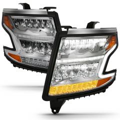 CHEVY TAHOE/SUBURBAN 15-20 LED CRYSTAL PLANK STYLE HEADLIGHT CHROME W/ SEQUENTIAL SIGNAL
