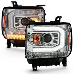 GMC SIERRA 1500 16-19 PROJECTOR PLANK STYLE HEADLIGHTS CHROME W/ SEQUENTIAL SIGNAL (FOR HID, NO HID BULB)
