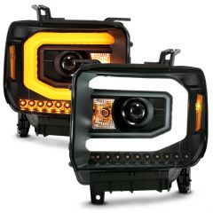 GMC SIERRA 1500 14-15 / 2500HD/3500HD 15-19 PROJECTOR C BAR SWITCHBACK HEADLIGHTS BLACK (HALOGEN TYPE MODEL W/O FACTORY LED DRL)
