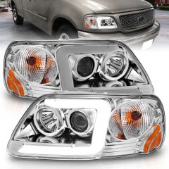FORD F-150 97-03 / EXPEDITION 97-02 PROJECTOR C BAR HEADLIGHTS CHROME 