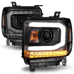 GMC SIERRA 1500 14-15/ 2500HD/3500HD 15-19 PROJECTOR C BAR HEADLIGHTS BLACK (HALOGEN TYPE MODEL W/ FACTORY LED DRL)