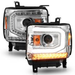 GMC SIERRA 1500 14-15/ 2500HD/3500HD 15-19 PROJECTOR C BAR HEADLIGHTS CHROME (HALOGEN TYPE MODEL W/ FACTORY LED DRL)