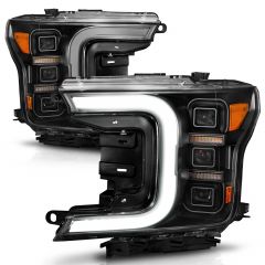 FORD F-150 18-20 FULL LED PROJECTOR C-BAR HEADLIGHTS BLACK W/ SEQUENTIAL SIGNAL (FACTORY HALOGEN MODEL)