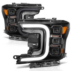 FORD F-150 18-20 FULL LED PROJECTOR SMOKED C-BAR HEADLIGHTS BLACK CLEAR LENS W/ SEQUENTIAL SIGNAL (FACTORY HALOGEN MODEL ONLY)