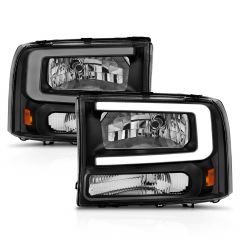 FORD EXCURSION 00-04 / SUPER DUTY 99-04 CRYSTAL PLANK STYLE HEADLIGHTS BLACK