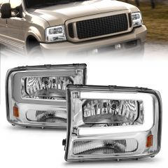 FORD EXCURSION 00-04 / SUPER DUTY 99-04 CRYSTAL PLANK STYLE HEADLIGHTS CHROME
