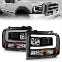 FORD F-250/350/450/550 SUPER DUTY 05-07 / EXCURSION 05 PROJECTOR PLANK STYLE HEADLIGHTS BLACK