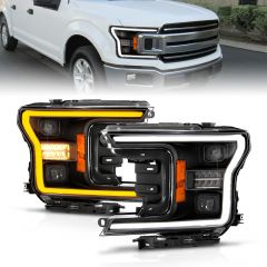 FORD F-150 18-20 FULL LED PROJECTOR PLANK STYLE HEADLIGHTS BLACK W/ INITIATION FEATURE & SEQUENTIAL SIGNAL (DOES NOT FIT MODELS WITH LED HEADLIGHTS)