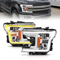 FORD F-150 18-20 FULL LED PROJECTOR PLANK STYLE HEADLIGHTS CHROME W/ INITIATION & SEQUENTIAL (FITS FACTORY HALOGEN MODELS ONLY)