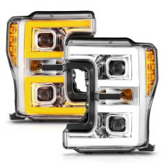 FORD F-250/F-350/F-450 SUPER DUTY 17-19 FULL LED PROJECTOR SWITCHBACK PLANK HEADLIGHTS CHROME (FOR FACTORY HALOGEN MODELS ONLY)