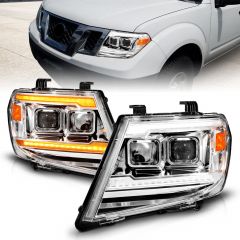 NISSAN FRONTIER 09-20 PROJECTOR PLANK STYLE HEADLIGHTS CHROME W/ DRL & SEQUENTIAL SIGNAL