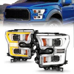 FORD F-150 15-17 FULL LED PROJECTOR PLANK STYLE HEADLIGHTS CHROME W/ INITIATION & SEQUENTIAL (FITS HALOGEN MODELS ONLY)