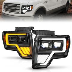 FORD F-150 09-14 FULL LED PROJECTOR PLANK HEADLIGHTS BLACK W/ INITIATION FEATURE & SEQUENTIAL SIGNAL