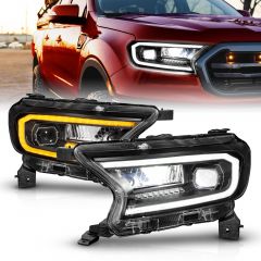 FORD RANGER 19-23 FULL LED PROJECTOR HEADLIGHTS BLACK W/ INITIATION & SEQUENTIAL (FOR FACTORY HALOGEN MODEL)