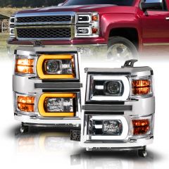 CHEVY SILVERADO 1500 14-15 PROJECTOR PLANK STYLE SEQUENTIAL HEADLIGHTS CHROME
