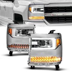 CHEVY SILVERADO 1500 16-18 PROJECTOR PLANK STYLE HEADLIGHTS CHROME W/ SEQUENTIAL SIGNAL (FOR HID, NO HID BULB INCLUDED)