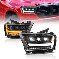 RAM 1500 (NEW BODY) 19-24 FULL LED PROJECTOR LIGHT BAR HEADLIGHTS BLACK W/ INITIATION & SEQUENTIAL (FOR HALOGEN MODELS ONLY)