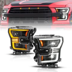 FORD F-150 15-17 FULL LED PROJECTOR PLANK STYLE HEADLIGHTS BLACK W/ INITIATION & SEQUENTIAL (FITS HALOGEN MODELS ONLY)