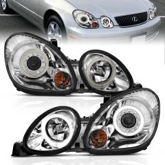 LEXUS GS 300/400/430 98-05 PROJECTOR HEADLIGHTS CHROME W/ RX HALO (NOT FOR FACTORY HID MODELS)
