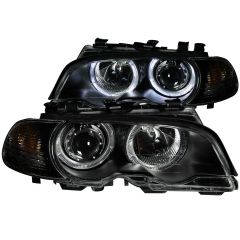 BMW 3 SERIES E46 2DR 00-03 / M3 01-04 PROJECTOR HALO HEADLIGHTS BLACK W/ CORNER LIGHTS 2PC