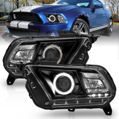 FORD MUSTANG 10-14 PROJECTOR HEADLIGHTS BLACK W/ RX HALO