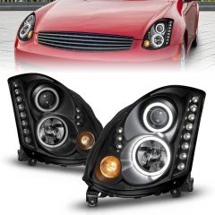 INFINITI G35 03-07 2DR PROJECTOR HEADLIGHTS BLACK W/ RX HALO (FOR HID, HID KIT NOT INCLUDED)