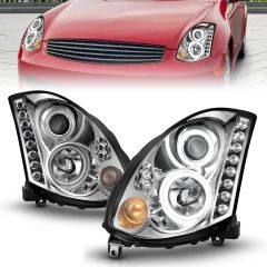 INFINITI G35 03-07 2DR PROJECTOR HEADLIGHTS CHROME W/ RX HALO (FOR HID, HID KIT NOT INCLUDED)