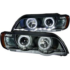 BMW X5 E53 00-03 PROJECTOR HALO HEADLIGHTS BLACK W/ LED BAR