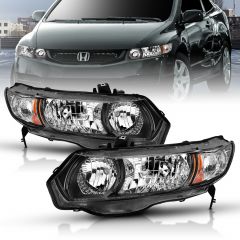 HONDA CIVIC 06-09 2DR CRYSTAL HEADLIGHTS BLACK (OE TYPE REPLACEMENT)