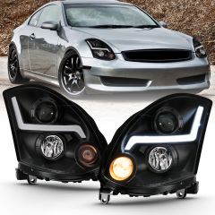 INFINITI G35 2DR 03-07 PROJECTOR HEADLIGHT PLANK STYLE BLACK (FOR HID, HID KIT NOT INCLUDED)