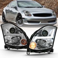 INFINITI G35 2DR 03-07 PROJECTOR HEADLIGHT PLANK STYLE CHROME (FOR HID, HID KIT NOT INCLUDED)