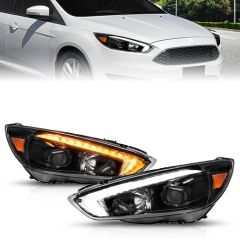 FORD FOCUS 15-18 PROJECTOR SWITCHBACK PLANK STYLE HEADLIGHTS W/ DRL BLACK 