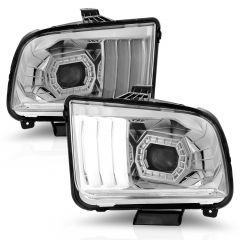 FORD MUSTANG 05-09 PROJECTOR LIGHT BAR STYLE HEADLIGHTS CHROME