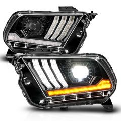 FORD MUSTANG 10-12 FOR HID MODEL / 10-14 HALOGEN MODEL FULL LED PROJECTOR LIGHT BAR STYLE HEADLIGHTS BLACK W/ SEQUENTIAL SIGNAL