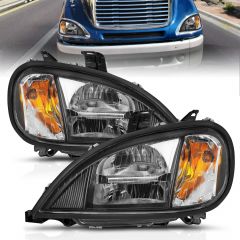 FREIGHTLINER COLUMBIA 96-13 LED CRYSTAL HEADLIGHTS BLACK CLEAR LENS