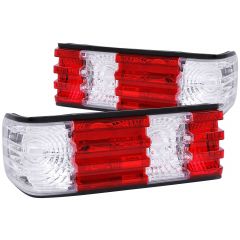 MBZ S CLASS W126 300SE/300SEL/380SE/380SEL/420SEL/500SEL/560SEL/300SD/300SDL/350SD/350SDL 81-91 TAIL LIGHTS CHROME RED/CLEAR LENS