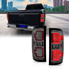 CHEVY SILVERADO 14-18 1500 / 15-19 2500HD/3500HD / GMC SIERRA 15-19 2500HD/3500HD DUALLY LED LIGHT BAR STYLE TAIL LIGHTS CHROME SMOKE LENS (SEQUENTIAL SIGNAL)(NON-OEM LED ONLY)