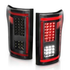 FORD F-150 15-17 FULL LED TAIL LIGHTS BLACK CLEAR LENS W/ SEQUENTIAL SIGNAL (RED LIGHT BAR)