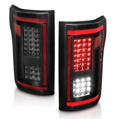 FORD F-150 15-17 FULL LED TAIL LIGHTS BLACK SMOKE LENS W/ SEQUENTIAL SIGNAL (RED LIGHT BAR)